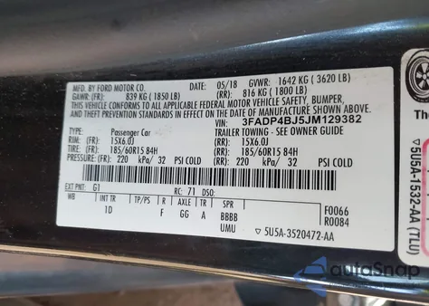 2018 Ford Fiesta Se из США, поврежденный, VIN 3FADP4BJ5JM129382